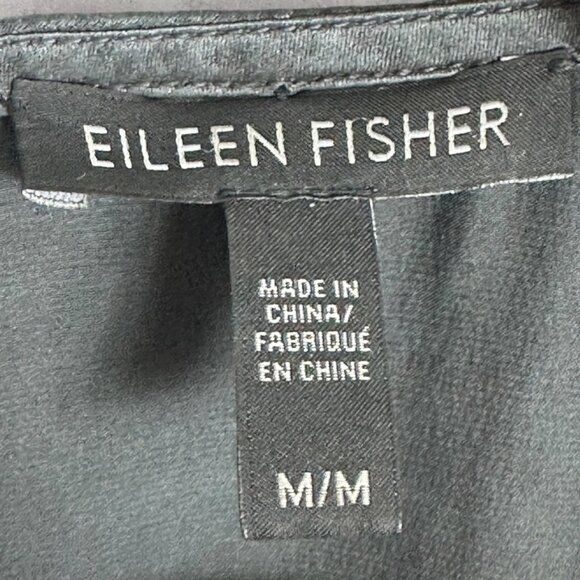 Eileen Fisher 100% Silk Peplum Blouse Womens Size Medium Top Dark Grey Black M - Picture 2 of 11